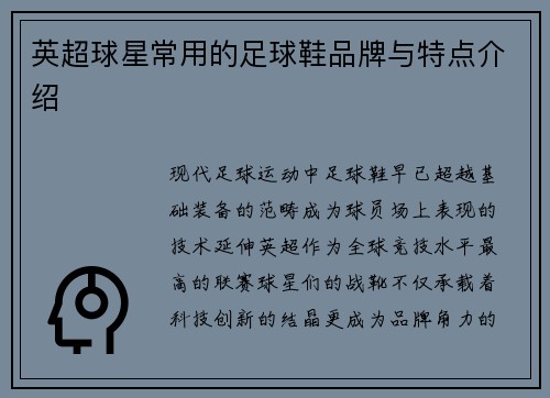 英超球星常用的足球鞋品牌与特点介绍